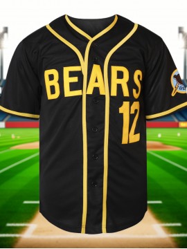 [Sporty] Men's #12 Black Baseball Jersey with Yellow Embroidery - V-Neck, Short Sleeve, Button-Up Shirt, Comfortable Polyester Fabric, Ideal for Training and Games
