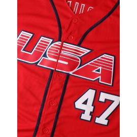 47 Red Baseball Jersey Stitched Polyester Men'S Retro Baseball Shirt Button Short Sleeved Baseball Top S-3XL Hip Hop Clothess