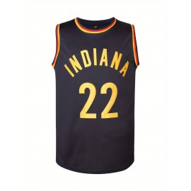 1pc Indiana #22 Men'S Polyester Basketball Jersey - Embroidered Sports Tank Top, Loose Fit, Round Neck, Breathable Mesh for All Seasons, Casual & Party Wear, Outdoor & Street Style