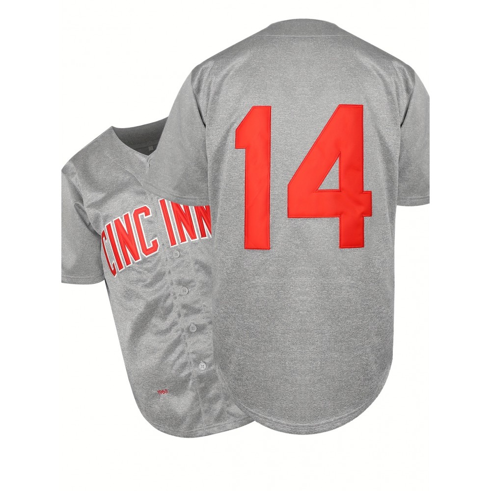 Men's Retro #14 Grey Baseball Jersey - Embroidered 