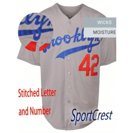 Stitched 42 Grey Baseball Jersey Polyester Men'S Retro Baseball Shirt Button Short Sleeved Baseball Top S-3XL Hip Hop Clothes