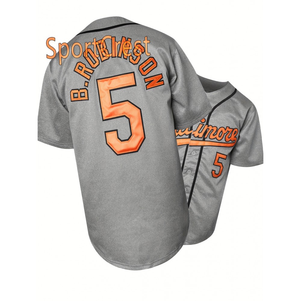 5 Grey Baseball Jersey Stitched Polyester Men'S Retro Baseball Shirt Button Short Sleeved Baseball Top S-3XL Hip Hop Clothes