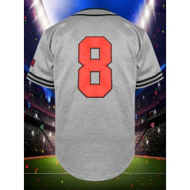 Men's Breathable V-Neck Baseball Jersey #8, Embroidered Polyester Sportswear for Streetwear, Team Sports, Beach - Loose Fit Knit Fabric, Sizes S-3XL