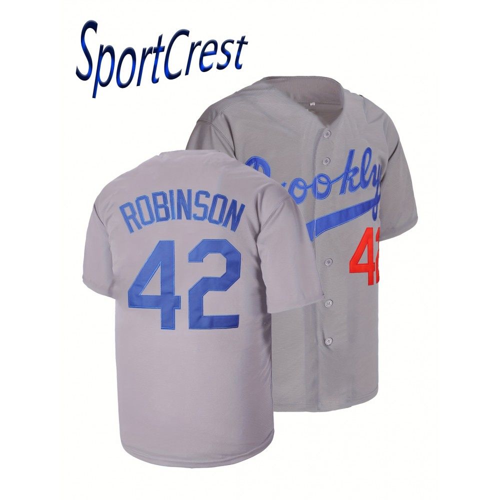 Grey Baseball Jersey Stitched #42 Polyester Men'S Retro Baseball Shirt Button Short Sleeved Baseball Top S-3XL Hip Hop Clothes
