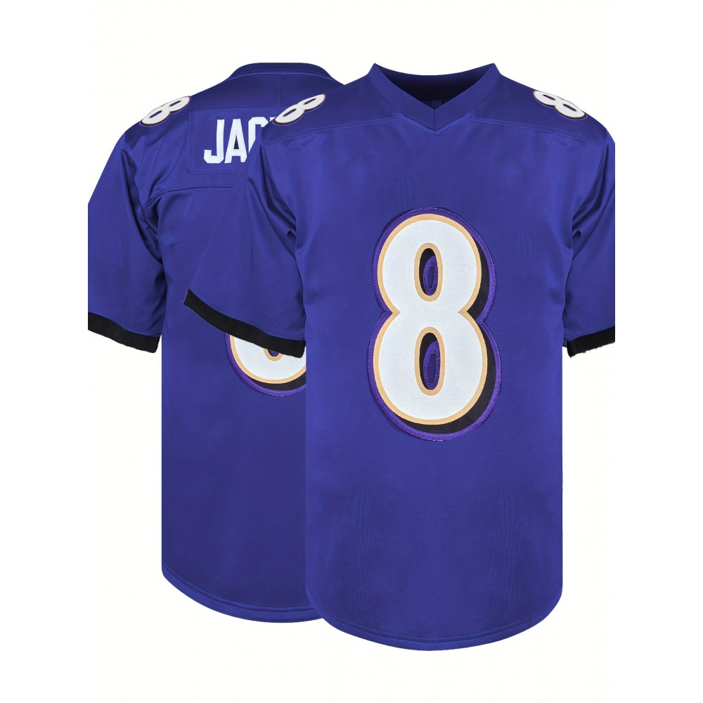 #8 Purple Embroidered Football Jersey - Breathable Polyester V-Neck Sports Shirt, Casual & Athletic Wear for Parties and Outdoor Activities, Sizes S-XXXL, Outdoor Activity Shirt|Embroidered Sports Top|Comfortable Athletic Wear, Football Accessories