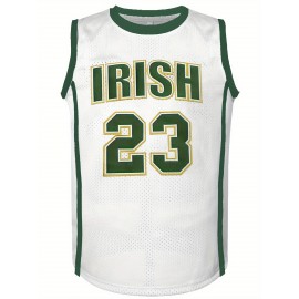 Embroidered #23 Irish Basketball Jersey, 100% Polyester Crew Neck Sports Tank Top with Slight Stretch, Unisex Sleeveless Jersey for All Seasons, Casual and Athletic Wear for Parties, Outdoors, and Sport Events
