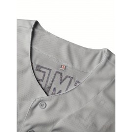 Men's Retro Baseball Jersey #9 - Grey with Navy Stitching, Loose Fit V-Neck Button-Up Short Sleeve, Embroidered Polyester Top for Sports, Casual & Holidays (S-3XL)
