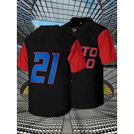 Men's #21 Embroidered Baseball Jersey - Breathable V-Neck, Loose Fit, Polyester Fabric, Perfect for Street Sports, Beach Outings & Casual Wear, Sizes S-3XL