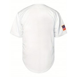 Men's White Polyester Baseball Jersey | USA Embroidered V-Neck | Multi-Season Sports & Casual Wear | Machine Washable | Breathable, Loose Fit | Ideal for Outdoor Activities & Festive Occasions