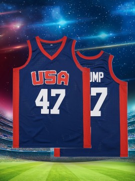 [Outdoor Adventures] Men's #47 USA Basketball Jersey - Patriotic Blue & Red, Breathable Polyester Mesh, Sleeveless Sports Top with 
