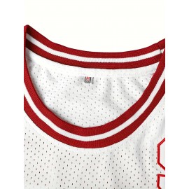 Men's #9 Embroidered Basketball Jersey - White & Red Hillman College Design, Loose Fit, Round Neck, S-3XL, Polyester Knit Fabric for Sports & Casual Wear, Outdoor Activewear | Loose Fit Jersey | Embroidered Detailing