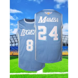 1pc Men'S Breathable Polyester Basketball Jersey, Embroidered #8-24, Crew Neck, Slight Stretch, Loose Fit, Machine Washable - Ideal for Sports, Casual, Streetwear, Parties, Sizes S-XXXL