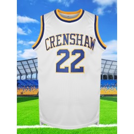 Men's #22 Crenshaw Embroidered Basketball Jersey - Yellow with Blue Trim, V-Neck, Sleeveless Sports Uniform for Streetball, Parties & Casual Wear, Sizes S-XXXL