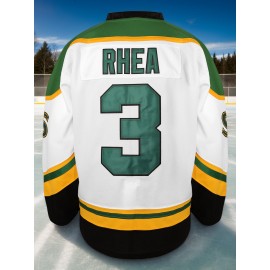 1pc Men'S Shamrocks #3 Ice Hockey Jersey - Embroidered V-Neck Long Sleeve Sports Top, Casual & Team Wear, Knit Polyester, Slight Stretch, Four Seasons, Adult - White with Vintage Color Block Design