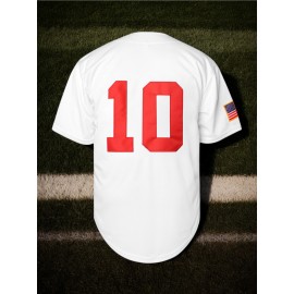 Men'S #10 Baseball Jersey, Embroidered Short-Sleeve Baseball Uniform, V-Neck Loose Button-Up Shirt, a Comfortable Top Suitable for Training And Games.