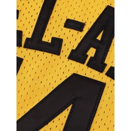 Men's #14 Basketball Jersey, Yellow Retro Crew Neck Tank Top, Letters and Numbers Hand Embroidered Patchwork Breathable Sleeveless Shirt