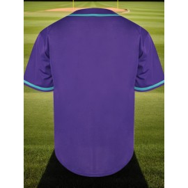 Men'S Solid Color Baseball Jersey, V-Neck Loose Button-Down Shirt, Smart Casual Outdoor Light Stretch Baseball Top