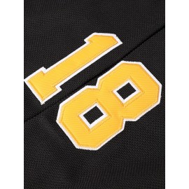 Men's #18 Embroidered Ice Hockey Jersey, Retro Striped V-Neck Long Sleeve Uniform Hockey Shirt for Training and Game