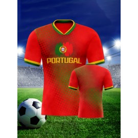 Women's Large Size Professional Sports Fabric Creative Pattern Print European National Team Soccer Jersey T-shirt, Soccer Jersey Flag Uniforms Shirts, Breathable And Lightweight, Moisture-Wicking, As Gifts For Sports Fans