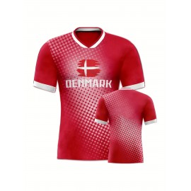 Women's Large Size Professional Sports Fabric Creative Pattern Print Denmark Home Soccer Jersey T-shirt, Soccer Jersey Flag Uniforms Shirts Breathable And Lightweight, Moisture-Wicking, As Gifts For Sports Fans