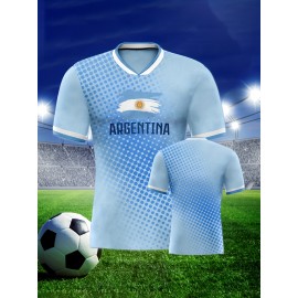 Women's Large Size Professional Sports Fabric Creative Pattern Print South American National Team Soccer Jersey T-shirt, Soccer Jersey Flag Uniforms Shirts, Breathable And Lightweight, Moisture-Wicking, As Gifts For Sports Fans