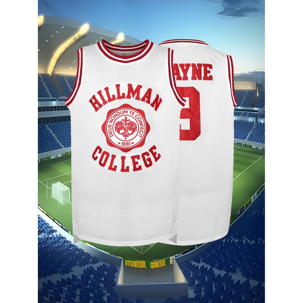Men's #9 Embroidered Basketball Jersey - White & Red Hillman College Design, Loose Fit, Round Neck, S-3XL, Polyester Knit Fabric for Sports & Casual Wear, Outdoor Activewear | Loose Fit Jersey | Embroidered Detailing
