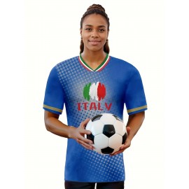 Women's Large Size Professional Sports Fabric Creative Pattern Print European National Team Soccer Jersey T-shirt, Soccer Jersey Flag Uniforms Shirts, Breathable And Lightweight, Moisture-Wicking, As Gifts For Sports Fans
